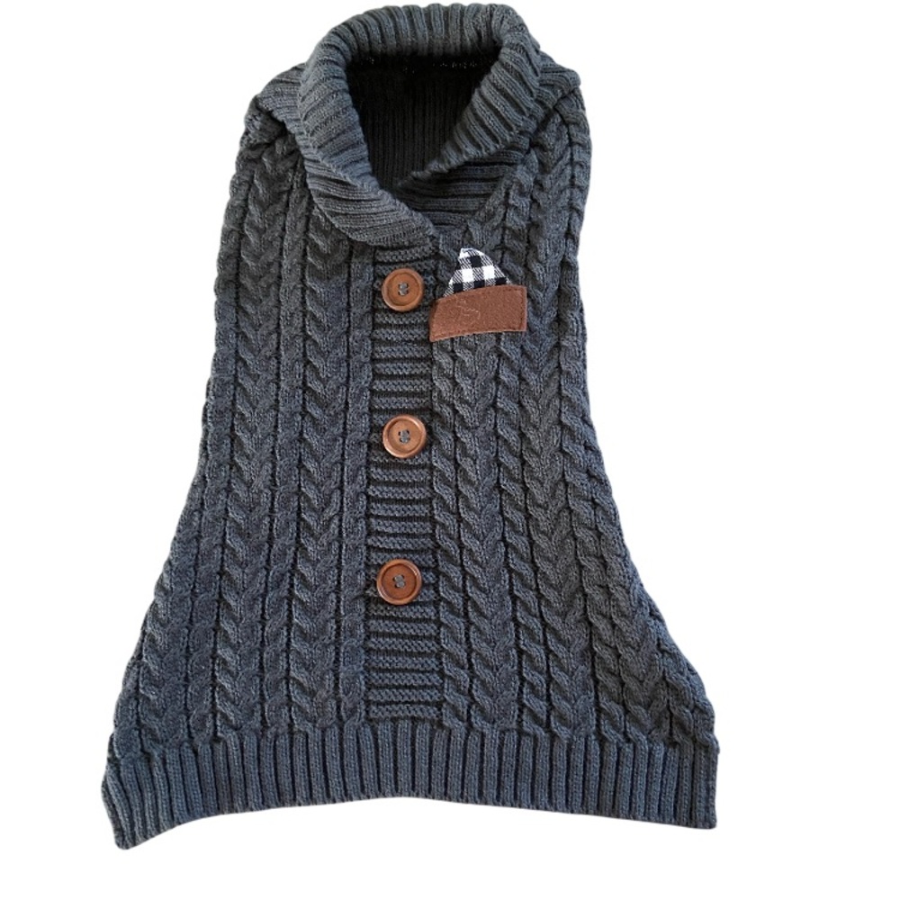 Gray Cable Knit Dog Sweater with Buttons